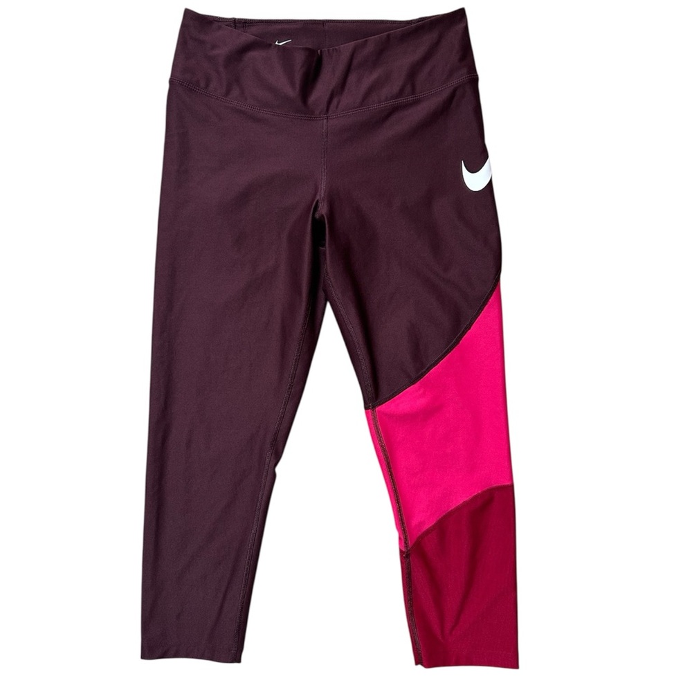 Nike Womens Maroon Pink Colorblock Workout Leggings
